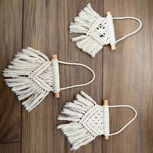 three small macrame wall hangings